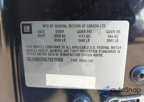 2007 Chevrolet Impala Ls из США, поврежденный, VIN 2G1WB55K579315669